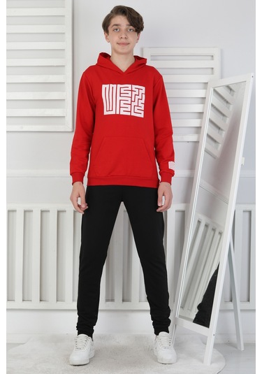 Erkek Çocuk Eşofman Takımı Kapüşonlu Kırmızı