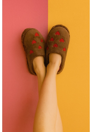 Elegant Kalpli Kadın Ev Terliği Günlük Rahat Kışlık Terlik Kahve