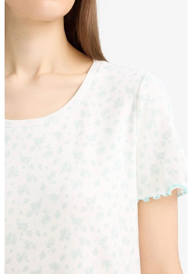 DeFacto Bisiklet Yaka Fitilli Kaşkorse Kısa Kollu Gecelik-Fall in Love E9198AX25SPER98