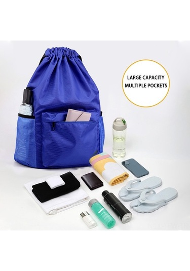 Fortunelane Mini Spor Çanta - Outdoor Antreman Ve Fitness İçin Vücut Suyu Ve Kuru Bölmeli Drawstring Sırt Çantası Göl Mavisi Mavi