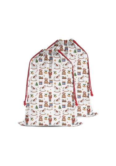 Büyük Noel Baba Hediye Çantası, Pamuklu Kordonlu, Yeniden Kullanılabilir Noel Havalı At