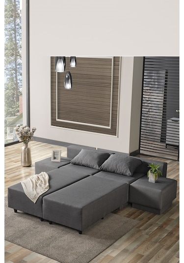 Kagu Corner Poly-l Köşe Takimi-kanepe-yatak-dinlenme Koyu Gri