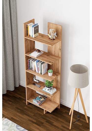 Asimetrik Beş Raflı Kitaplık Atlantik Çam