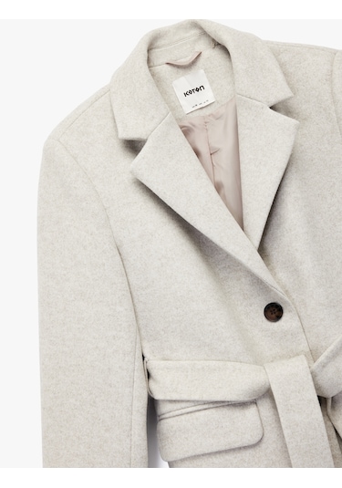 Koton Kuşak Detaylı Uzun Kollu Cepli Kaşe Kaban Vızon Melanj 6wak20193ew Vizon