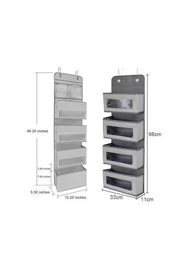 Gd03 Duvara Monte Kumaş Saklama Çantası Gardırop Oda Kapısı Asılı Çanta Arkasında, Renk: Gri 4 Izgaralı Çok Renkli