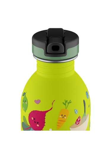Kids Bottle Veggie Friends Pipetli Paslanmaz Çelik Çocuk Su Matarası 250 Ml Sarı