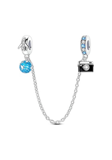 Dünya Ve Kamera Zincir Sallantılı Charm Gümüş