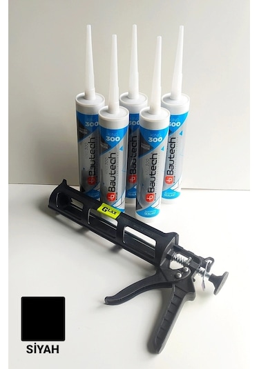 Siyah Silikonize Mastik / Çekomastik 5 Adet + Silikon Tabancası Diğer