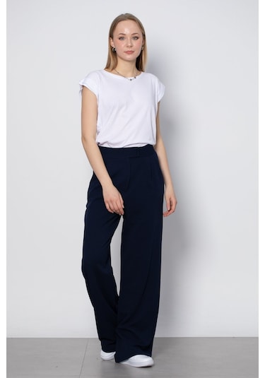 Beli Cırtlı Pantolon - Lacivert-Lacivert