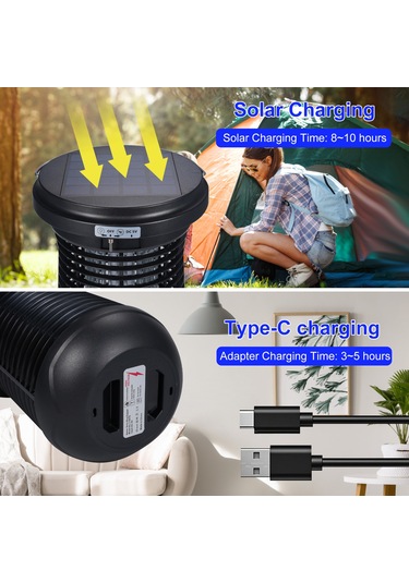 Xindoker Lt807s Güneş Enerjili Elektrikli Mus Lamba - Dış Mekan Su Geçirmez, 1500v Ağ, 2500mah Pil, Beyaz Led Aydınlatma + Mor Işık Kovucu, Bahçe/çiftlik Uygun Siyah