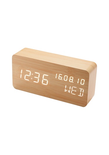 Dofolink Mdf Ahşap Dokulu Led Dijital Alarm Saat, Ses Kontrollü, 3 Aydınlatma Seviyesi, Çift Güç Kaynağı Usb/aaa , Saat-tarih-gün-sıcaklık Gösterimi