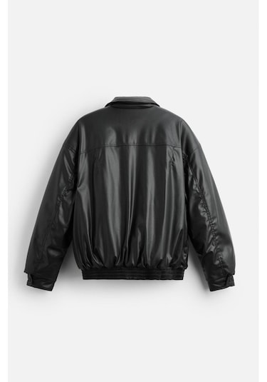 Unisex Yeni Sezon Kapitone Dolgulu Oversize Vintage Siyah Deri