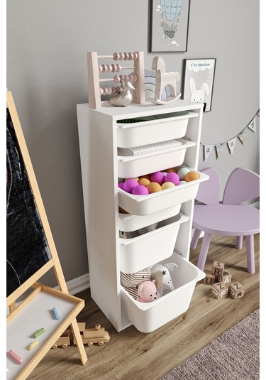 %100 Mdf - Large Mono 6 Sepetli Oyuncak Dolabı Beyaz