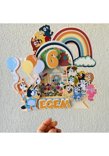 Bluey Karakterleri Temalı İsme Özel Doğum Günü Pasta Süsü