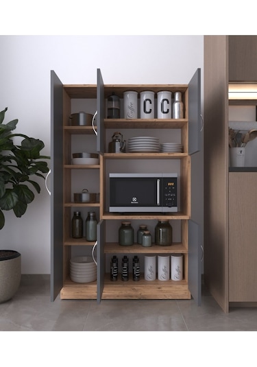 Riva 5 Kapaklı Çok Amaçlı Mutfak&banyo Dolabı, A.çam-antrasit