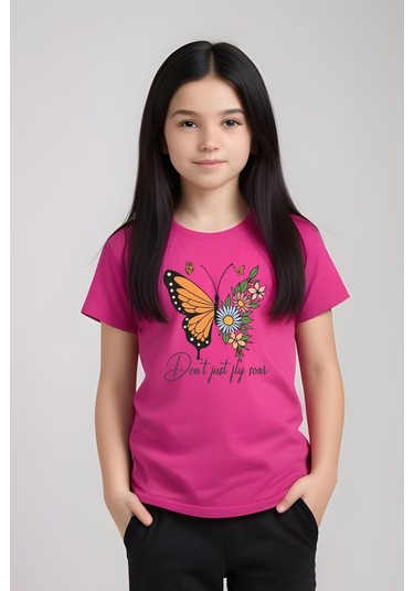 Don't Just Fly Baskılı Kız Çocuk Tişört Ve Eşofman Alt-üst Takım Fuşya