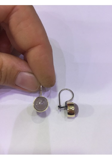 Pembe Kuvars Taşlı Gümüş Küpe 925 Ayar El Işi Taş