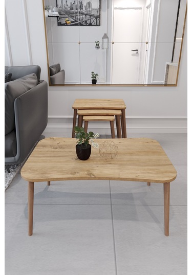 Esma Orta Sehpa Ve Zigon Sehpa 4'lü Salon Seti Sehpa - Çam