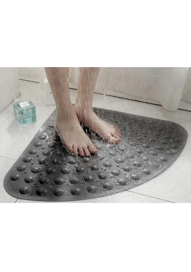 Vantuzlu Banyo Duş Kaydırmaz Paspası Üçgen, Küvet İçi Banyo Zemini Kaydırmaz Masaj Halı 54x54cm Gri