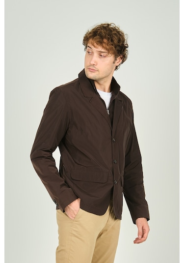 Daynax Erkek Çift Yaka Detaylı Düğme Kapamalı Ceket Mont 4900 Kahverengi Kahverengi