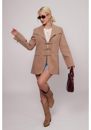 Vizon Bağlama Detaylı Blazer Kadın Ceket Mg2482 VİZON