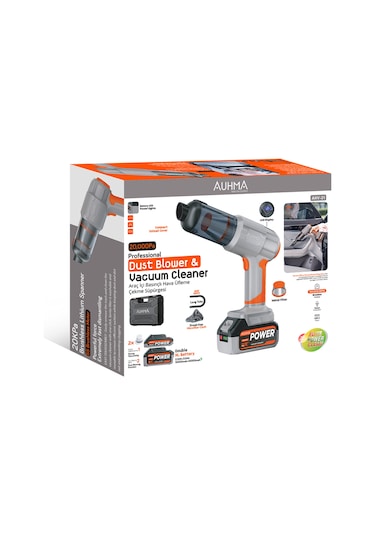 Auhma Ahv-21 20.000pa Şarjlı Araç Süpürgesi Ve Hava Üfleyici - Çift Bataryalı Profesyonel Set Gri