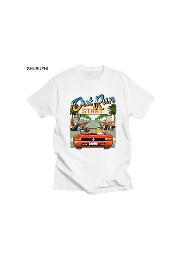 Shubuzhi Japon Arcade Out Run T-shirt Erkek Vintage 80s Kısa Kollu Pamuk T-shirtwhıte WHITE