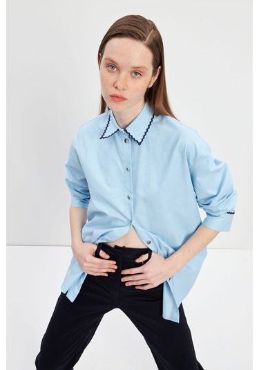 Stella Pulvis Mavi Su Taşlı Oxford Gömlek Mavi