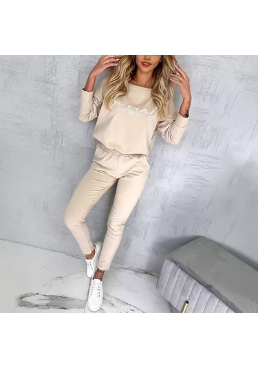 Novahub Sonbahar Modası Kadın Pantolon Takımı Uzun Kollu Üstler Ve Pantolonlar Kayısı Kayısı