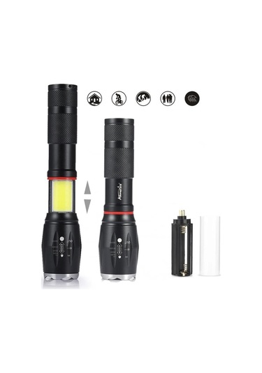 Valkyrie 8000 Lümen Cob Lambalı T6 Mıknatıslı El Feneri - 6 Mod - 500 Metre Mesafe Siyah