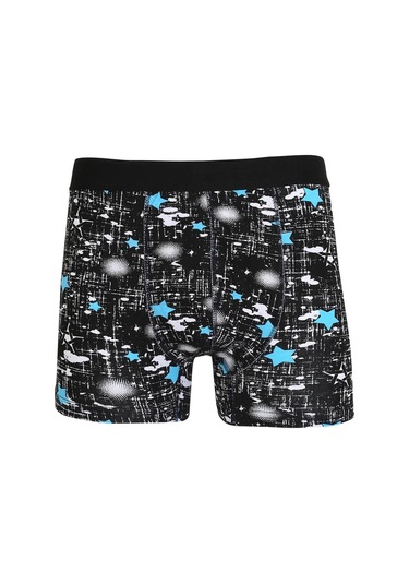 Giyim Erkek Penye Likralı Desenli Boxer Siyah Siyah