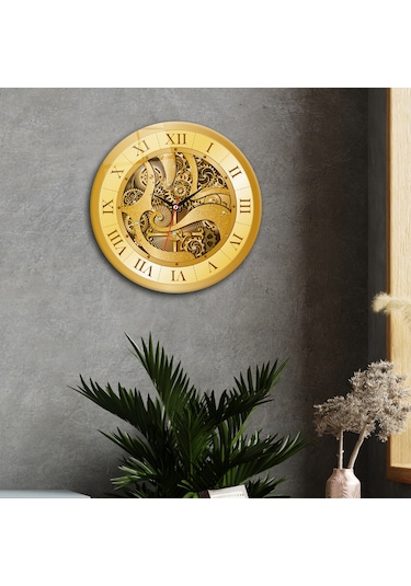 Decorita Cam Saat | Gold Gear | Çap40cm Altın