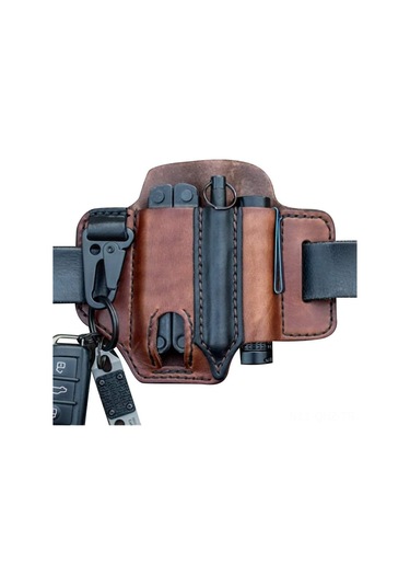 Aubyhe Deri Askeri Cep Çanta - Taç, Siyah Renkli, Kemer Uyumlu, Çakı Ve Araç Taşıma, Outdoor Etkinlikler İçin