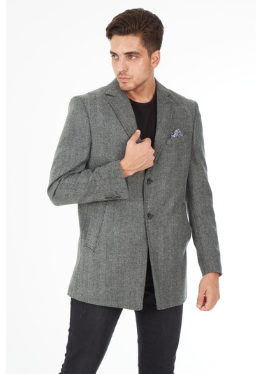 Sposo 5122 Dar Kalıp Ceket Yaka Erkek Balıksırtı Kısa Palto Füme Gri