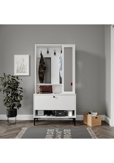 Valentino White Raflı,aynalı,kapaklı Ayakkabılık/vestiyer/portman