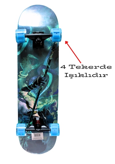 Işıklı Silikon Teker Profesyonel Zımparalı Holigramlı Kaykay Mavi
