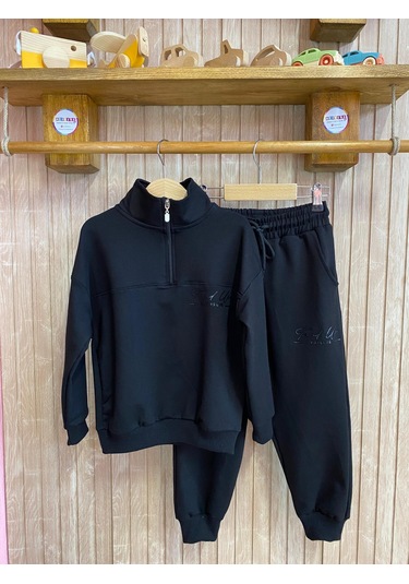 Dik Yaka Çocuk Eşofman Takım Unısex Siyah