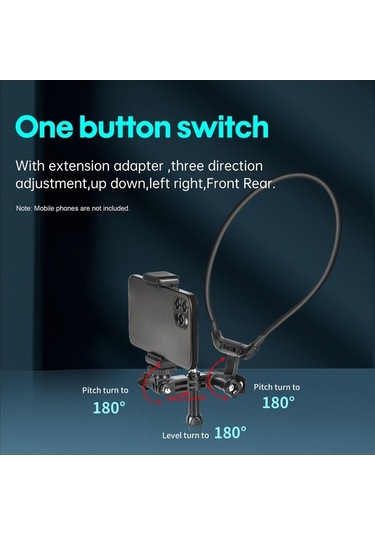 Pazly Startrc Boyun Askısı Kamera Tutucu Siyah Gopro Insta360 Djı Uyumlu Dikey Yatay Montaj Telefon Klipsi