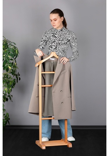 Tek Tepeli Dilsiz Uşak Açık Kahverengi Masif Ahşap Palto Ceket Cüppe Ofis Yatak Odası El Yapımı Diğer