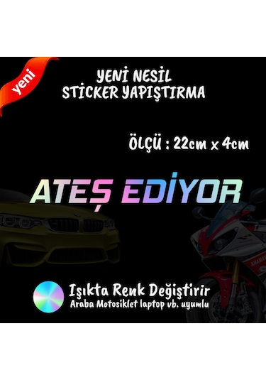 Ateş Ediyor 2 Adet Hologram Sticker - Modifiye Etiket Yazı