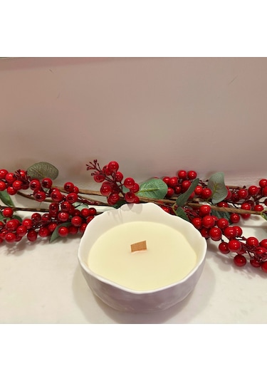 Glaze Mud Dekoratif Mum Ahşap Fitilli Minimal Tasarım Ev & Ortam Mumu Beyaz