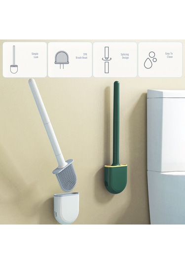 Folinda Duvar Tipi Tuvalet Fırçası, Tpr Yumuşak Uç, Tam Temizlik, Su Geçirmez, Kolay Kurulum, Banyo Organizer Yeşil
