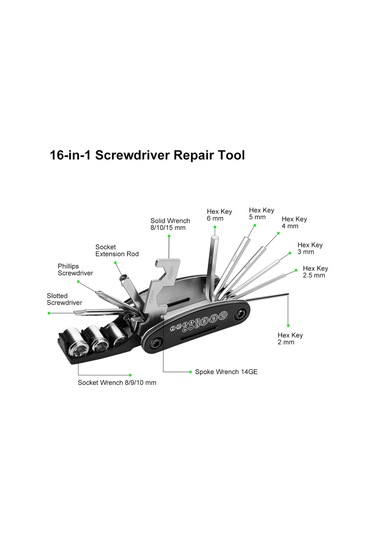 Suntek 16 In 1 Çok Fonksiyonlu Bisiklet Tamir Alet Kiti Bisiklet Siyah
