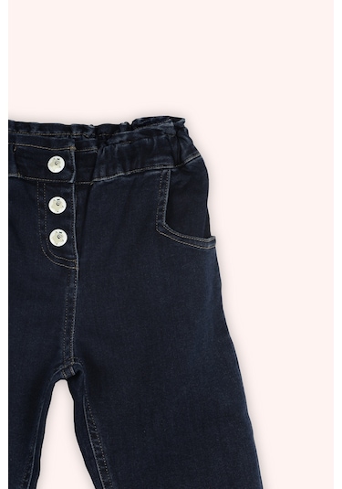 Panço Kız Çocuk Çıt Çıt Detaylı Denim Pantolon Lacivert