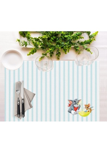 Tom And Jerry Striped Kumaş Amerikan Servis 4'lü Set 35x50cm- Warner Bros Lisanslı Ürün, Keten Kumaş Çok Renkli
