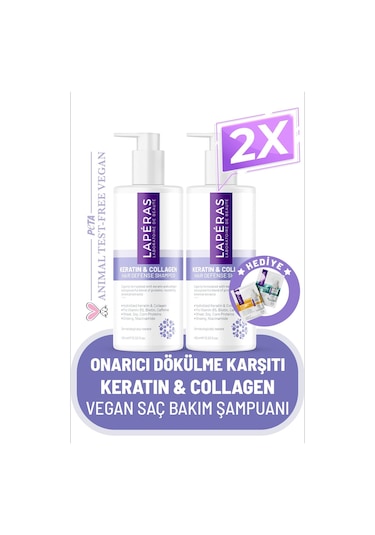 Besleyici Onarıcı Ve Dökülme Karşıtı Keratin & Collagen Vegan Saç Bakım Şampuanı 400ml 2'li Paket