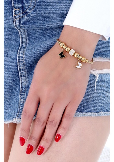 Kadın Taşlı Kelebek  Çelik Bileklik Altın Kaplama Gold