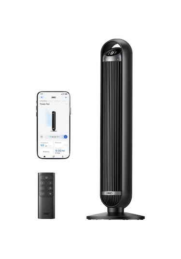 DREO Nomad TFT413S Kule Tipi Vantilatör, WiFi Kontrollü, Alexa Uyumlu, 25dB Sessiz Fan, 8 Hız Kademesi, 90° Salınım, Kumandalı Siyah
