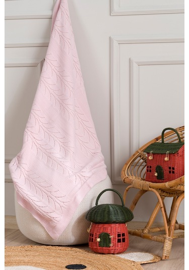 Toffy Toz Pembe Buğday Örgü Bebek Battaniyesi 100x100 Pembe