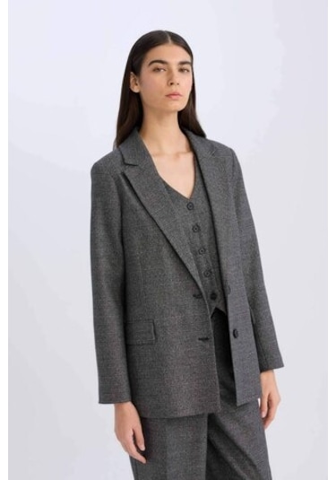 DeFacto Oversize Geniş Kalıp Düğmeli Blazer Ceket W2206AZ24AUAR63 Antrasit